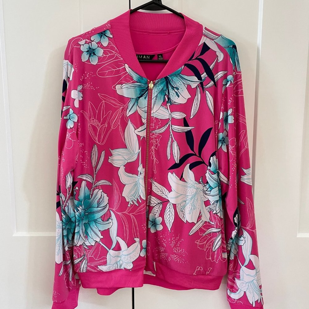 IMAN Global Chic Zip Front, Reversible Knit Bomber Jacket NWOT